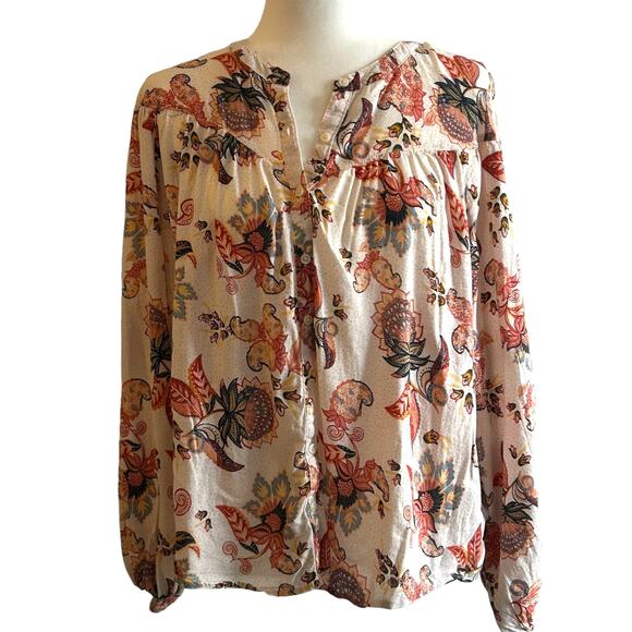 Old Navy Oversized Floral Print Long Sleeve Blouse Shirt Top Tunic Size L - Picture 1 of 6
